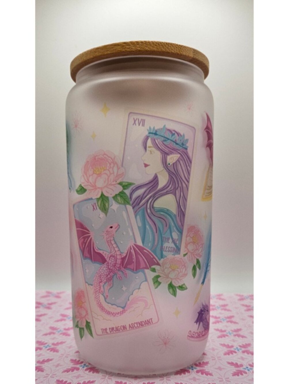 The Dragon Ascendant Glass Can | 16 oz Frosted Pastel Fantasy Cup | Fae Blessing